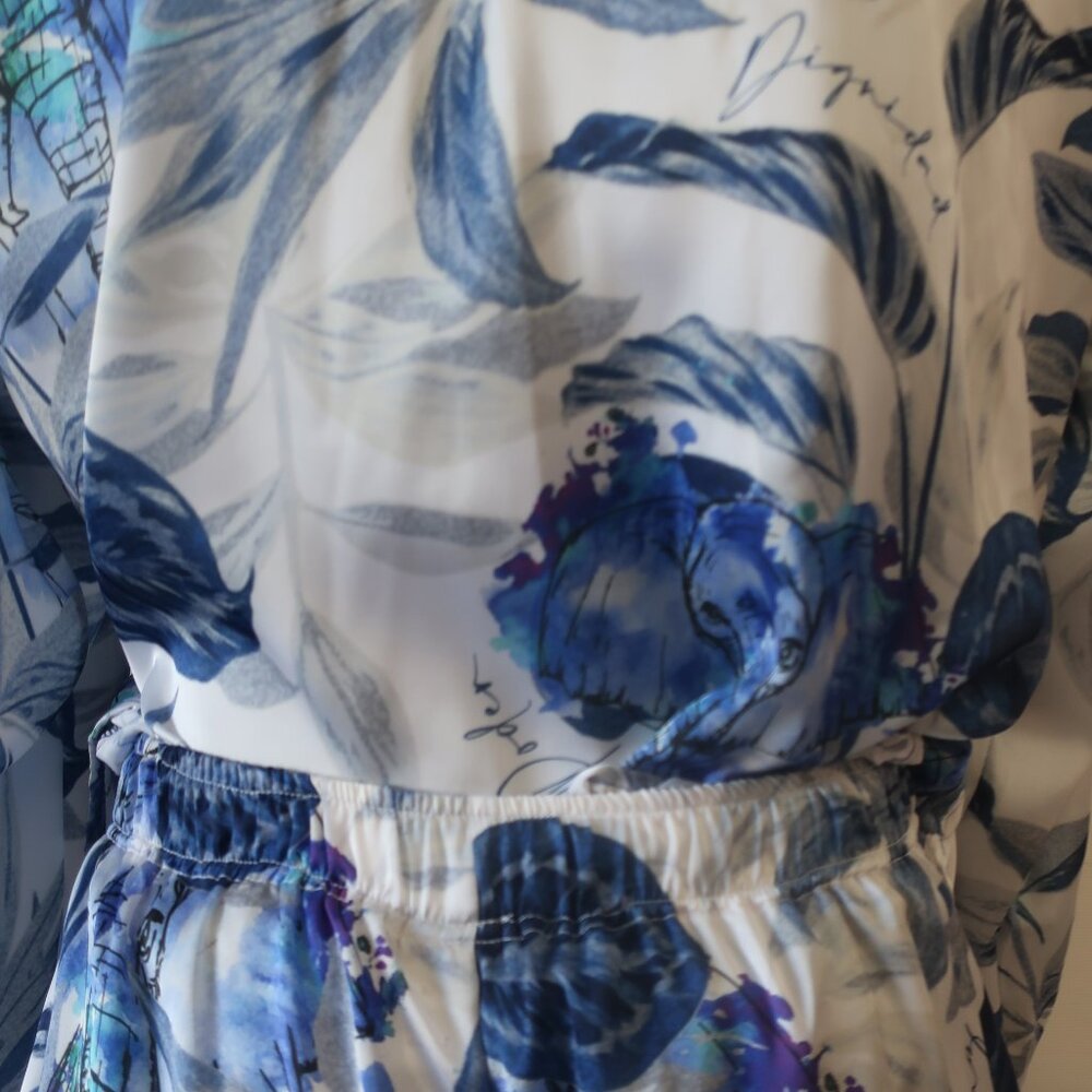 NWT Womens Bululu Espanola Blue Blouse, Aruba Elephant Satin Pants M Set - Picture 10 of 13